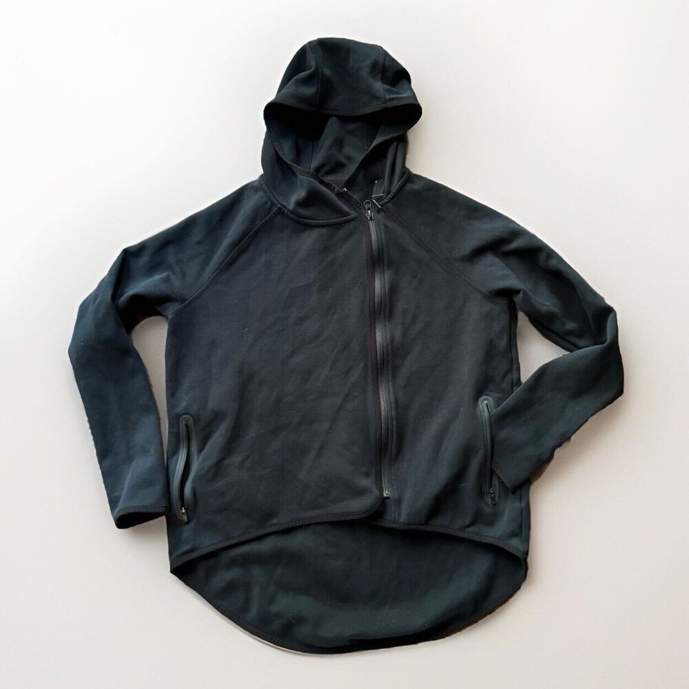 Nike Tech Fleece Womens Jacket Black Hooded Asymmetrical Zip Size Medium